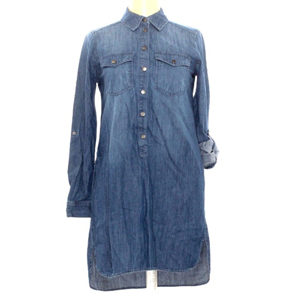 WHBM Denim Shirt Tunic Dress Rollup Sleeves